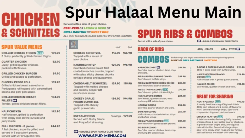 Spur Halaal Menu Chicken, Schnitzels, Ribs and Combos