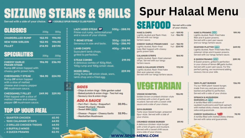 Spur Halaal Menu Steaks, Grills, Seafood & Vegetarian Options